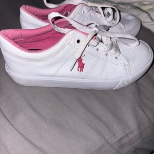 11.5C girls Ralph Lauren White and Pink Low-Top Sneakers